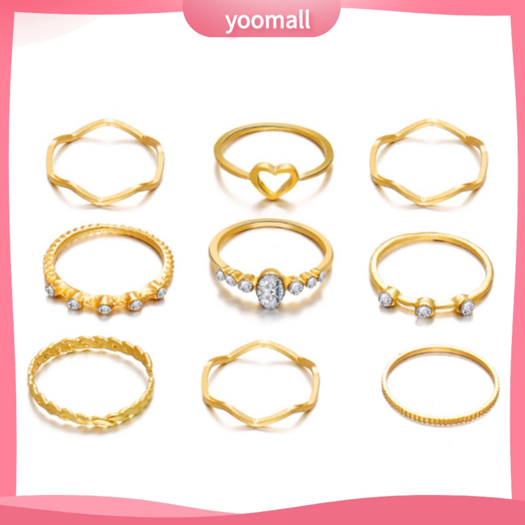 Bộ 9 Nhẫn Đeo Tay Thiết Kế Đơn Giản Sáng Tạo Phong Cách Vintage