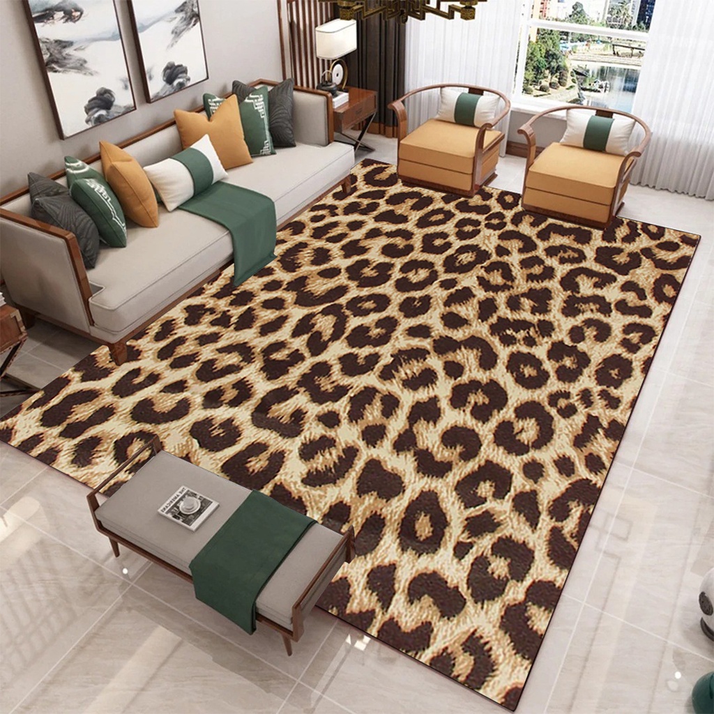 Thảm Trải Sàn Phòng Khách / Ghế Sofa Chống Trượt In Họa Tiết Da Báo Màu Vàng Kiểu Châu Âu