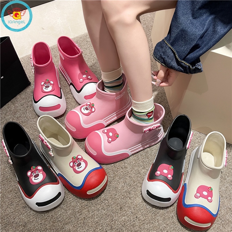 Iq Giày Bốt Đi Mưa Bằng EVA Đế Dày Ngắn Hở Ngón Họa Tiết Hoạt Hình Dễ Thương Phong Cách Hàn Quốc Bốn Mùa Cho Trẻ Em