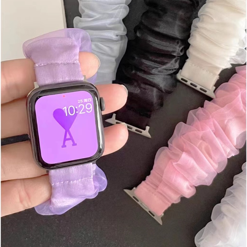 Dây Đeo Hai Lớp Bằng Vải Tuyn Co Giãn Cho Đồng Hồ Thông Minh Apple Watch Series 8 7 6 5 se 4 3 44mm 42mm 49mm 45mm 41mm 40mm 38mm