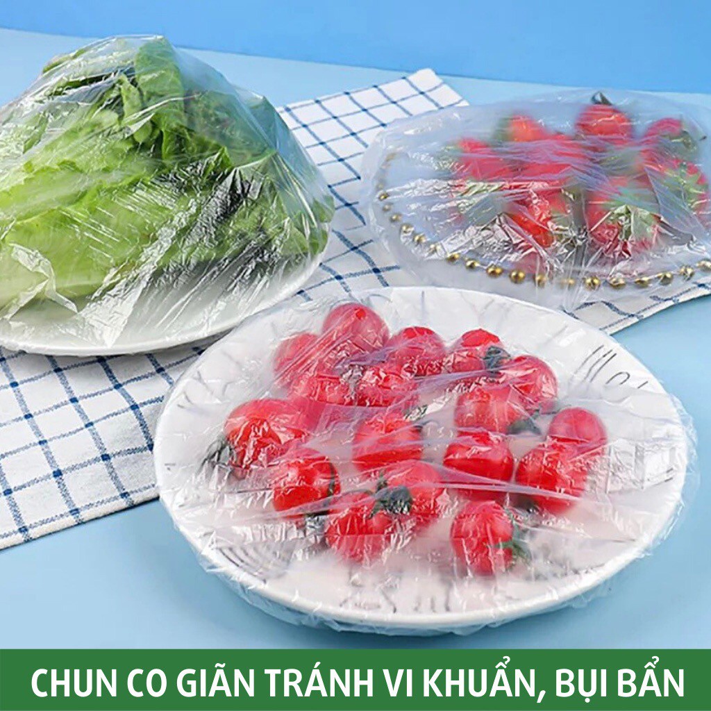 Combo 100 màng bọc thực phẩm, túi bọc thực phẩm nilong có chun co giãn, tái sử dụng - Bum Mart