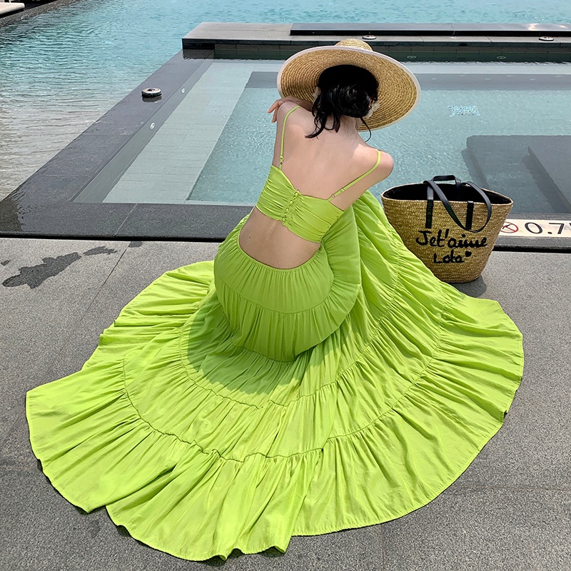 Đầm Hai Dây Chiết Eo Thời Trang Sang Trọng Cho Nữ