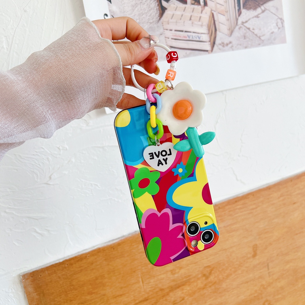 Ốp Điện Thoại TPU Mềm Họa Tiết Hoa Hướng Dương Gắn Dây Đeo Chống Sốc Cho IPhone 14 13 12 11 Pro Max