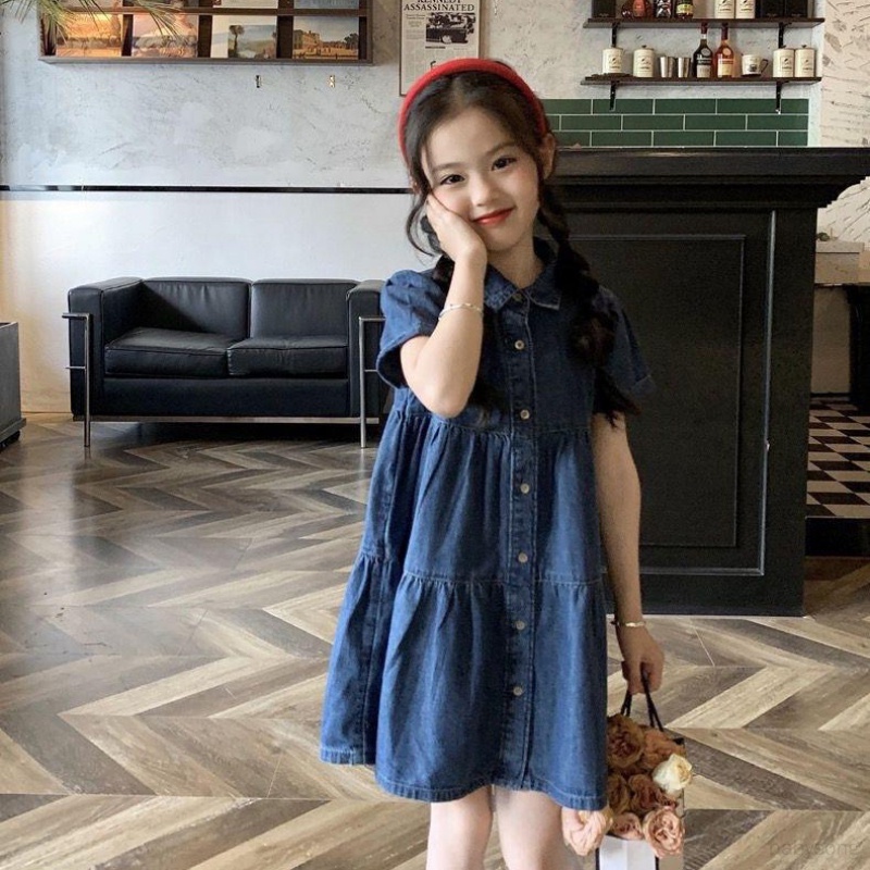 Đầm Denim Mỏng Thoải Mái Thời Trang Mùa Hè Phong Cách Hàn Quốc Cho Bé Gái