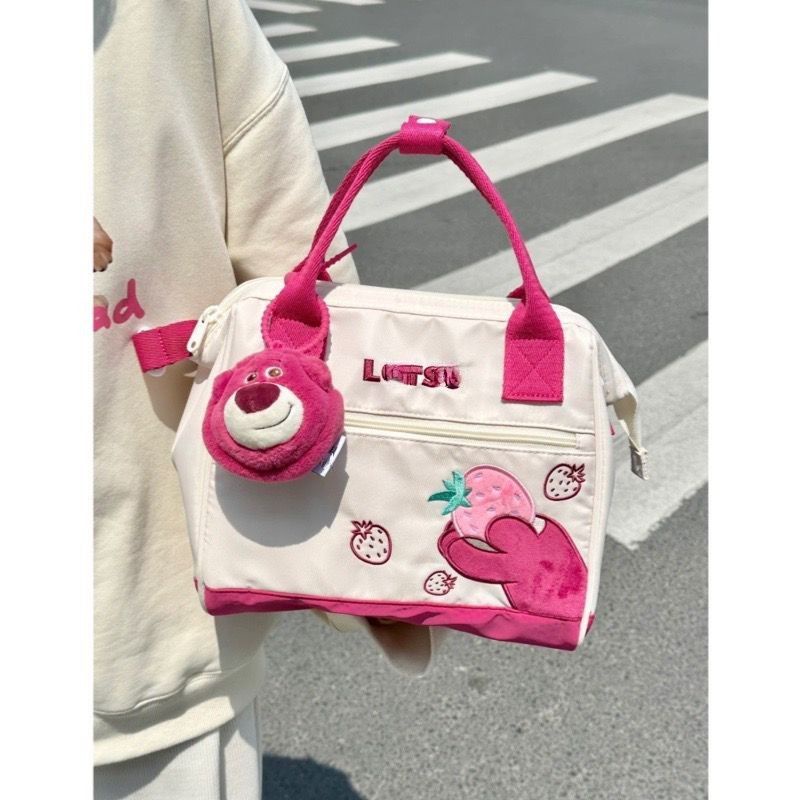 Túi Xách Đeo Vai Cỡ Lớn Họa Tiết Gấu Dâu Tây Hoạt Hình Đáng Yêu Dành Cho Nữ