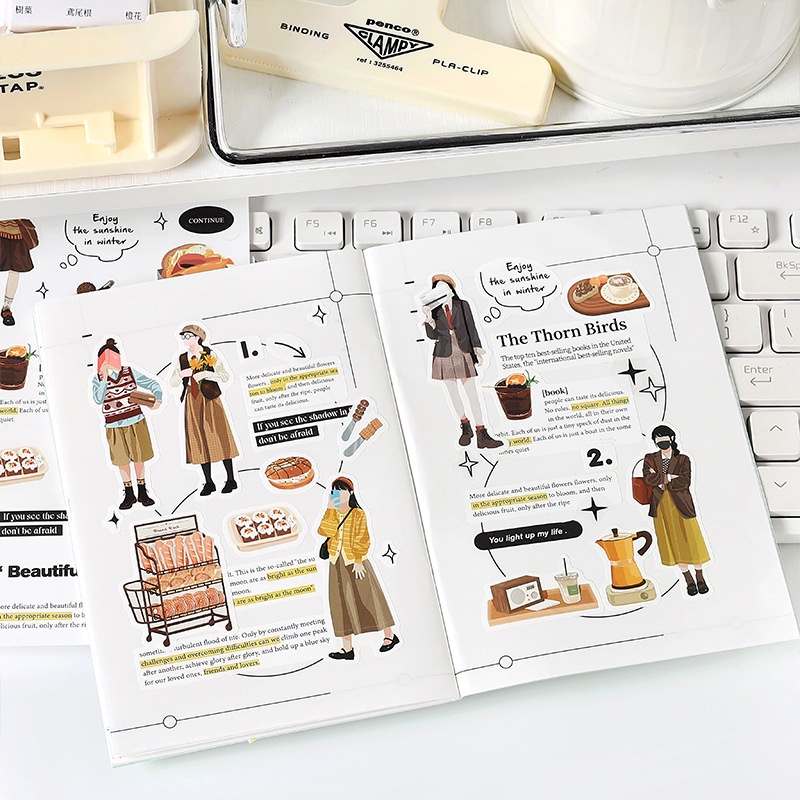 Hình dán sticker trang trí sổ tay Mori Girl 2 tấm