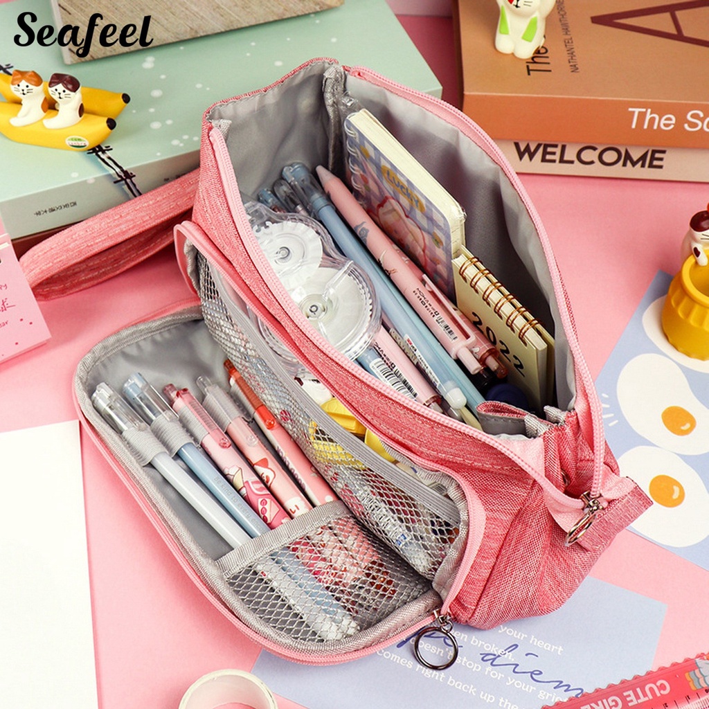 Túi Đựng Bút / Đồ Trang Điểm Cỡ Lớn Có Khóa Kéo Bằng Kim Loại Cho Học Sinh