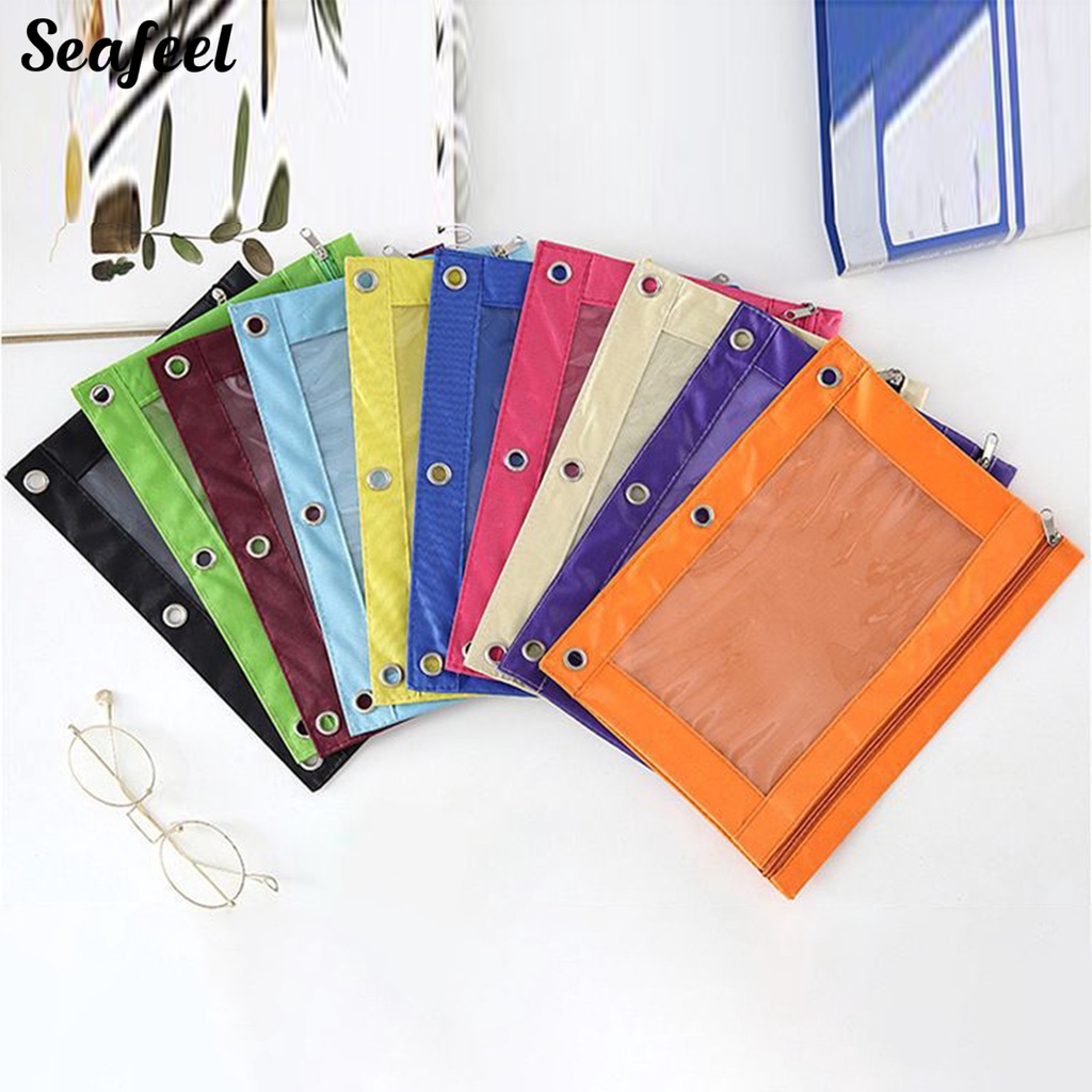 Túi Đựng Bút 3 Lỗ Bằng Vải Oxford Trong Suốt Có Khóa Kéo Tiện Dụng