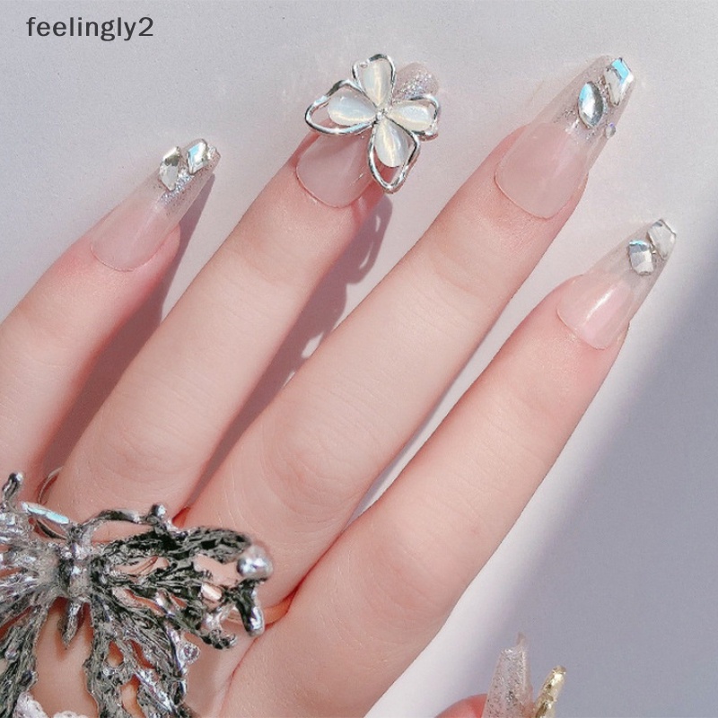 Bộ 5 Phụ Kiện Đính Trang Trí Móng Tay Hình Bướm 3d Bằng Hợp Kim Kích Thước 14.5x13mm