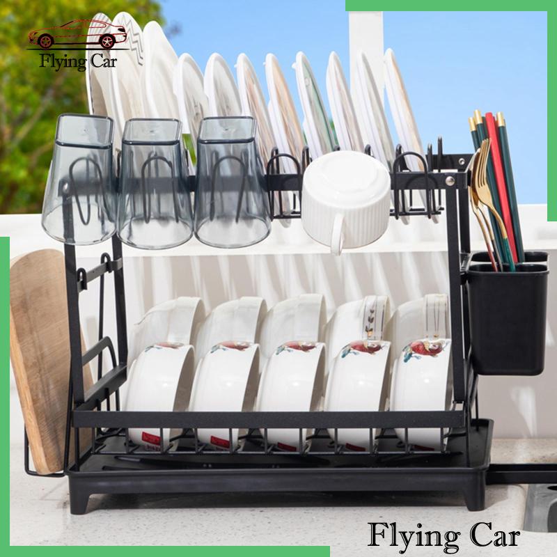 Giá Đựng Đĩa Và Thớt 2 Tầng Ráo Nước Dung Tích Lớn Chống Rỉ Sét Kèm Khay Nhỏ Giọt Cho RV Cắm Trại