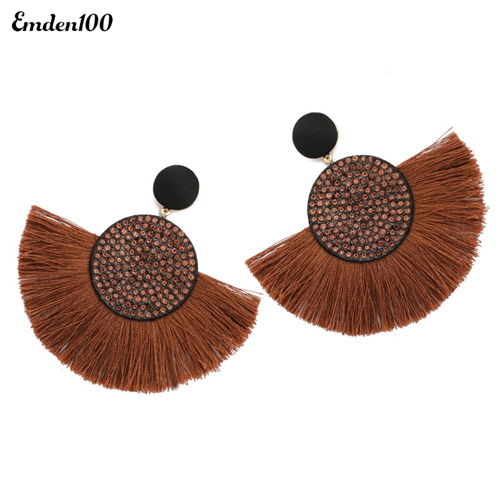 Bông Tai Hình Quạt Đính Đá Tua Rua Thời Trang