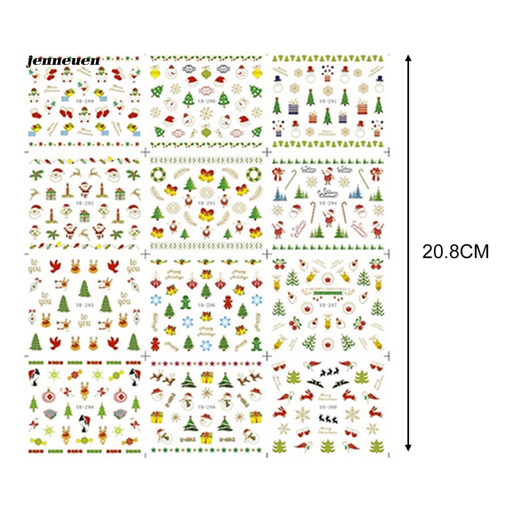 Tấm 12 Miếng Dán Trang Trí Móng Tay Chủ Đề Giáng Sinh
