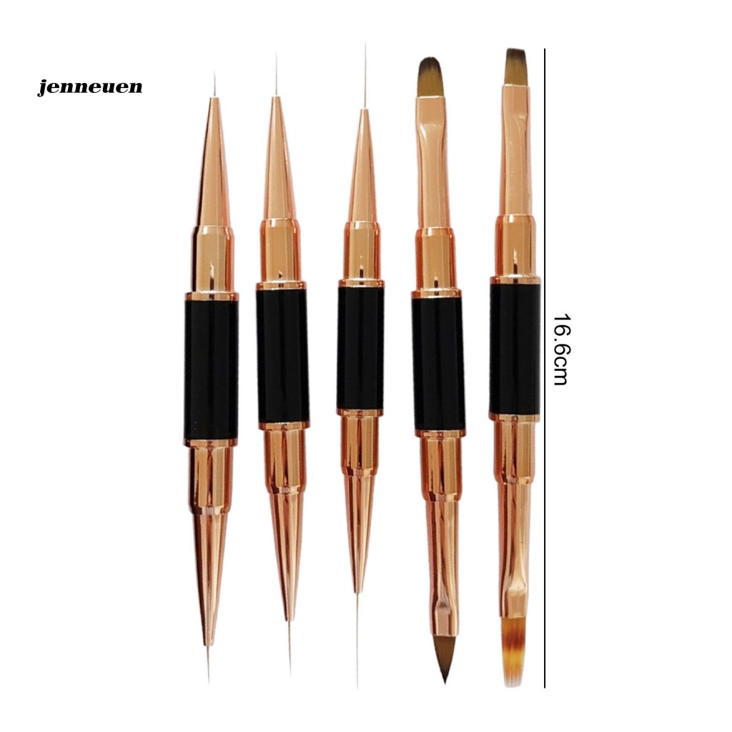 Set 5 Cọ Vẽ Trang Trí Móng Nghệ Thuật Bằng Kim Loại Hai Đầu Màu Vàng Hồng