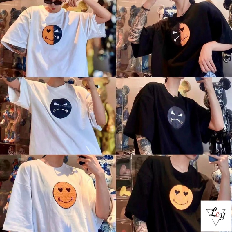 Hàng Có Sẵn Áo Thun Cotton Trơn Đính Kim Sa Mặt Cảm Xúc Thay Đổi Khuôn Mặt