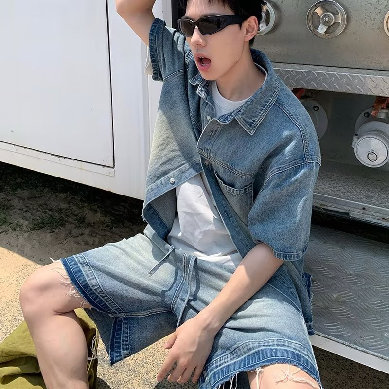 Áo Khoác Denim Tay Ngắn Phong Cách Retro Mỹ Thời Trang Mùa Hè Mới