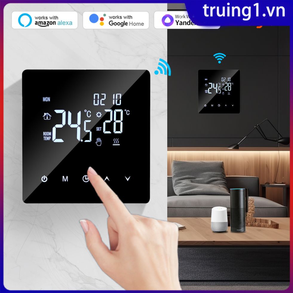 Tuya Wifi Màn hình cảm ứng thông minh Bộ điều nhiệt điện Sàn sưởi ấm bằng gas Bộ điều khiển nhiệt độ hoạt động với Alexa Google Assistant Truing1
