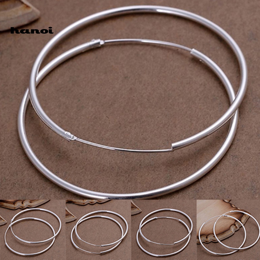 Đôi Khuyên Tai Tròn Mạ Bạc Thời Trang Cho Nữ