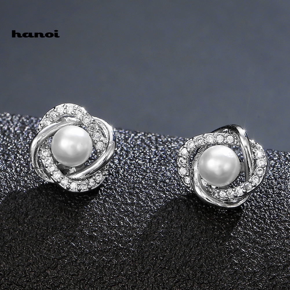 Bông Tai Hoa Đính Ngọc Trai Giả Thanh Lịch Cho Nữ