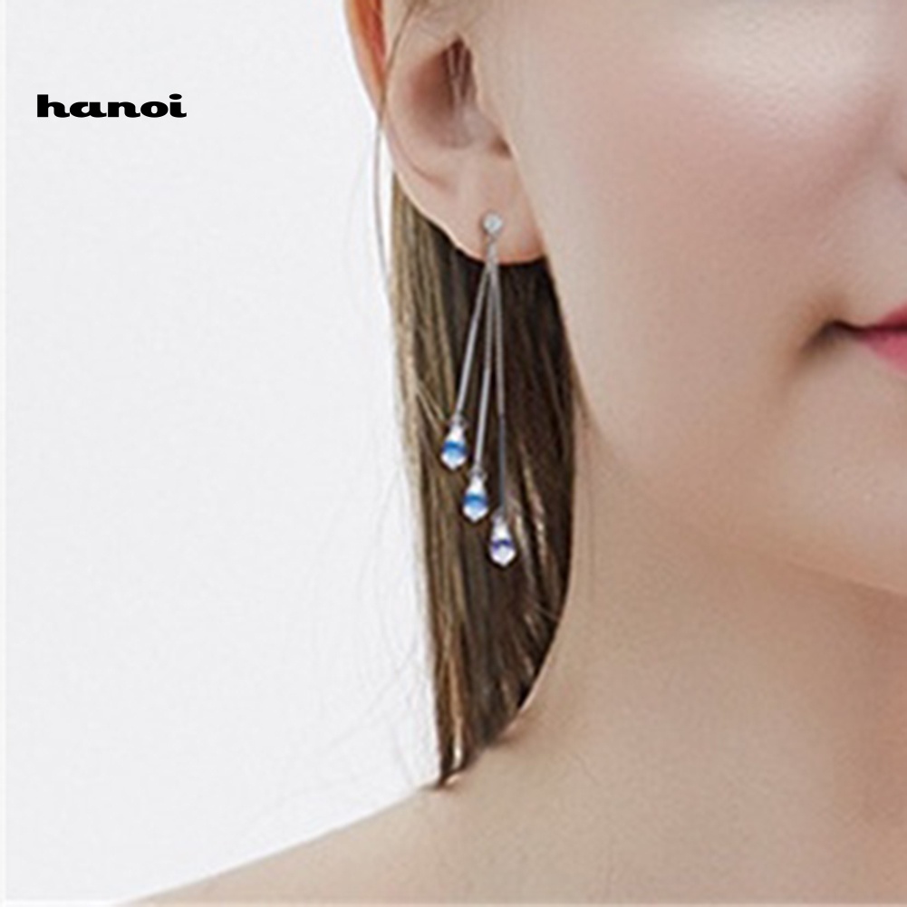 Bông Tai Dáng Dài Đính Pha Lê Nhân Tạo Thời Trang