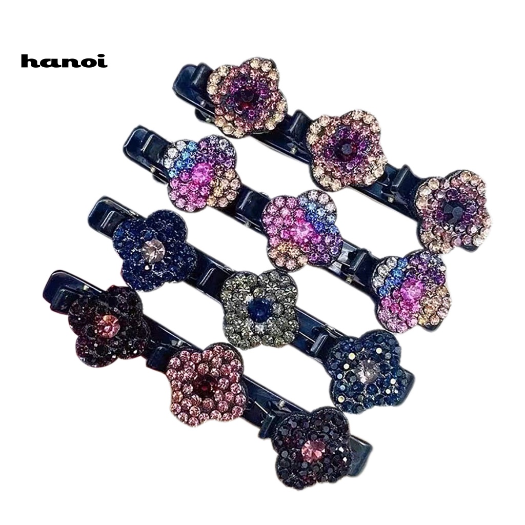 Set 4 Kẹp Tóc Nữ Hình Bông Hoa Đính Đá Lấp Lánh Chống Trượt