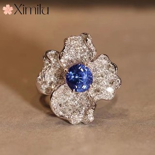 ♥ nhẫn bạc đính đá sapphire sang trọng thời trang cho nữ