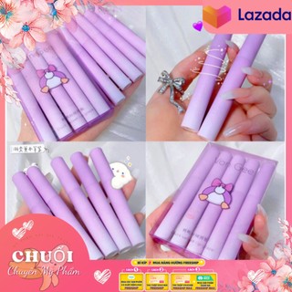 Set 5 cây son vongee vịt hộp tím | set 5 cây son nội địa trυng kem lì vongee tím siêu lì lâu trôi mịn mướt môi , son von