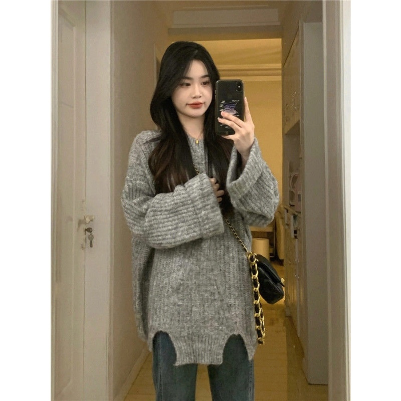 Áo Len Chui Đầu Dài Tay Dáng Rộng Màu Sắc Trơn Phong Cách Hàn Quốc Thời Trang Thu Đông Cho Nữ