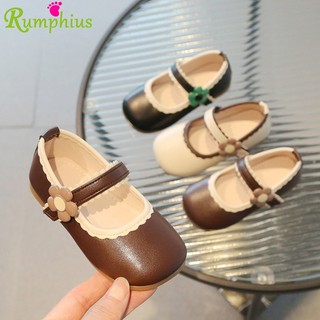 Giày công chúa RUMPHIUS đế mềm chống trượt có diềm xếp nếp in hoa dễ thương cho bé gái cỡ 21-30