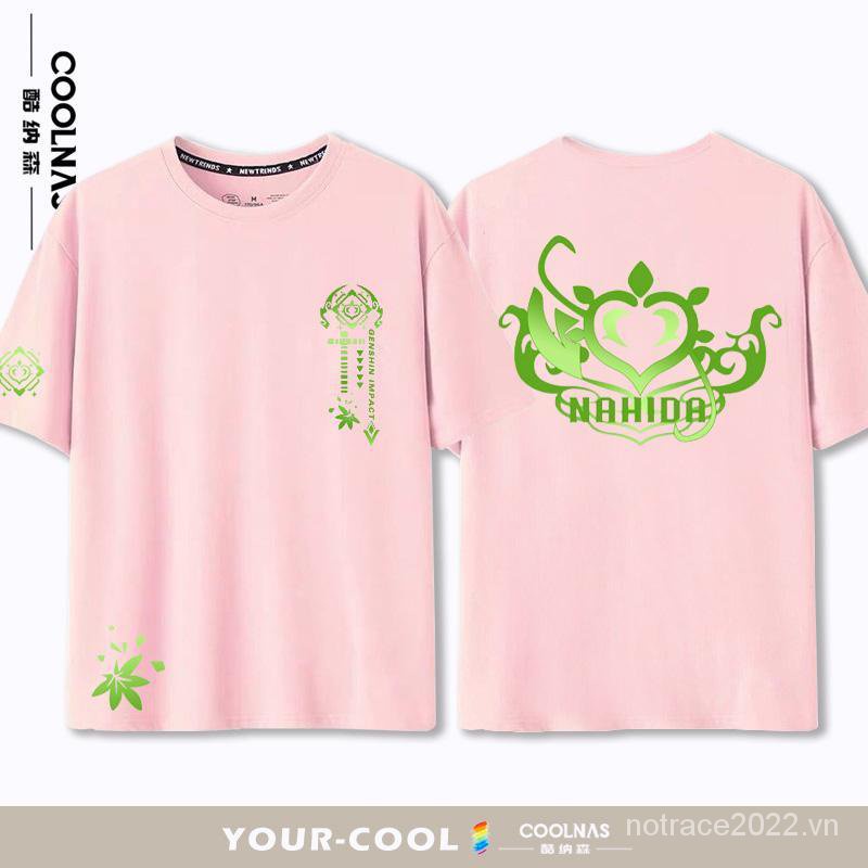 ★Genshin Impact★M Merchandise Nahida cos Áo Thun Cotton Tay Ngắn Cổ Tròn Màu Trơn Thời Trang Mùa Hè