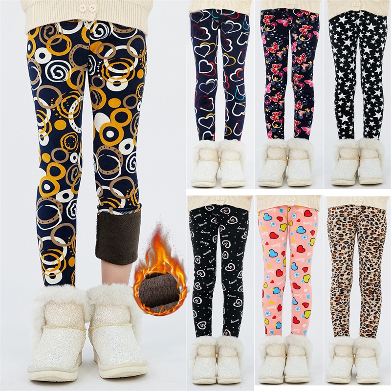 Quần Legging Giữ Ấm In Họa Tiết Ngôi Sao Bằng Nhung Dày Dặn Thời Trang Thu Đông Cho Bé Gái 4-13 Tuổi