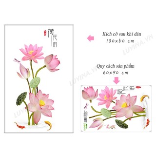 Decal dán tường Combo Hoa sen hồng cá chép