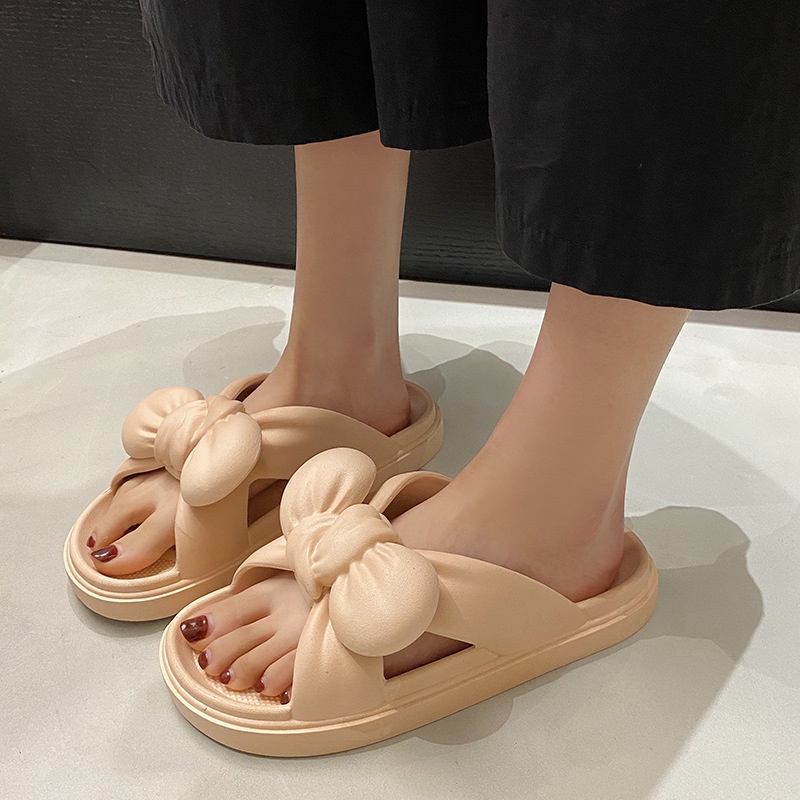 Dép Sandal Đế Dày Chống Trượt Đính Nơ Thời Trang Mùa Hè Cho Nữ