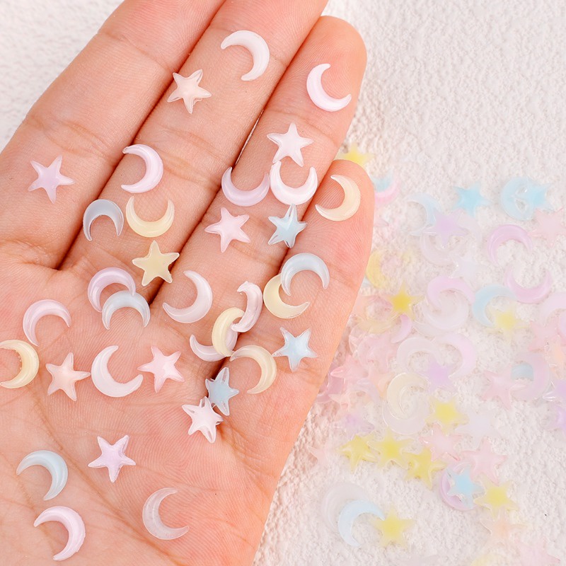 Set 10 / 50 Phụ Kiện Trang Trí Móng Tay Nghệ Thuật Hình Trăng Sao Nhiều Màu Sắc