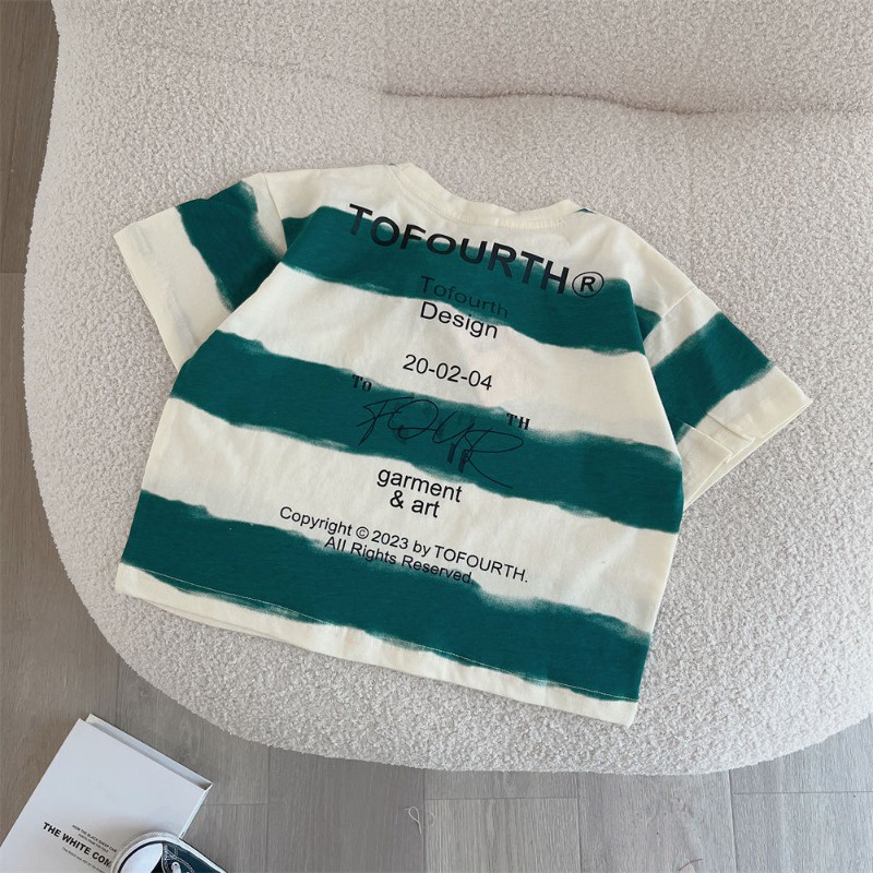 Áo Thun Tay Ngắn Họa Tiết Kẻ Sọc In Chữ Phong Cách Hàn Quốc Thời Trang Mùa Hè Mới Cho Bé Trai Và Gái