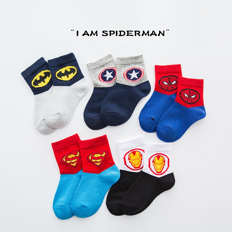 Vớ Cotton Dày Thoáng Khí Giữ Ấm Mùa Đông In Họa Tiết Hoạt Hình Marvel Iron Man Superman Batman