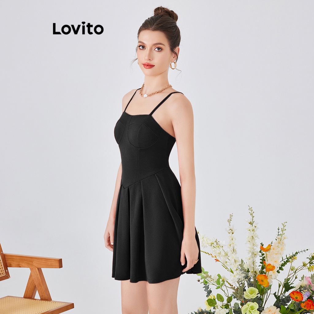 Đầm Lovito phong cách dự tiệc màu trơn xếp ly dành cho nữ L54ED112