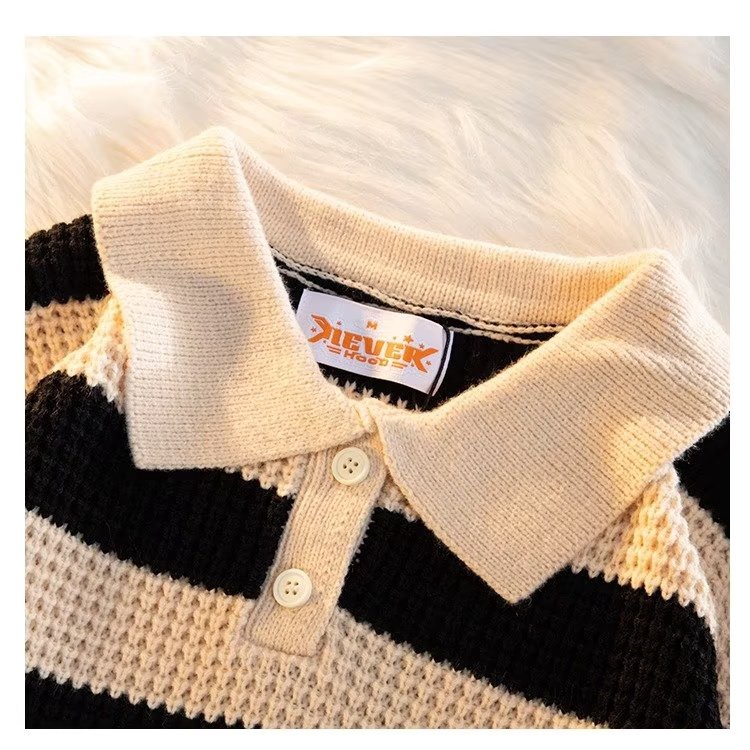 Áo Sweater polo Dáng Rộng Mềm Mại Sọc Xanh Lá Kiểu Nhật Bản Thời Trang Cao Cấp Cho Nam