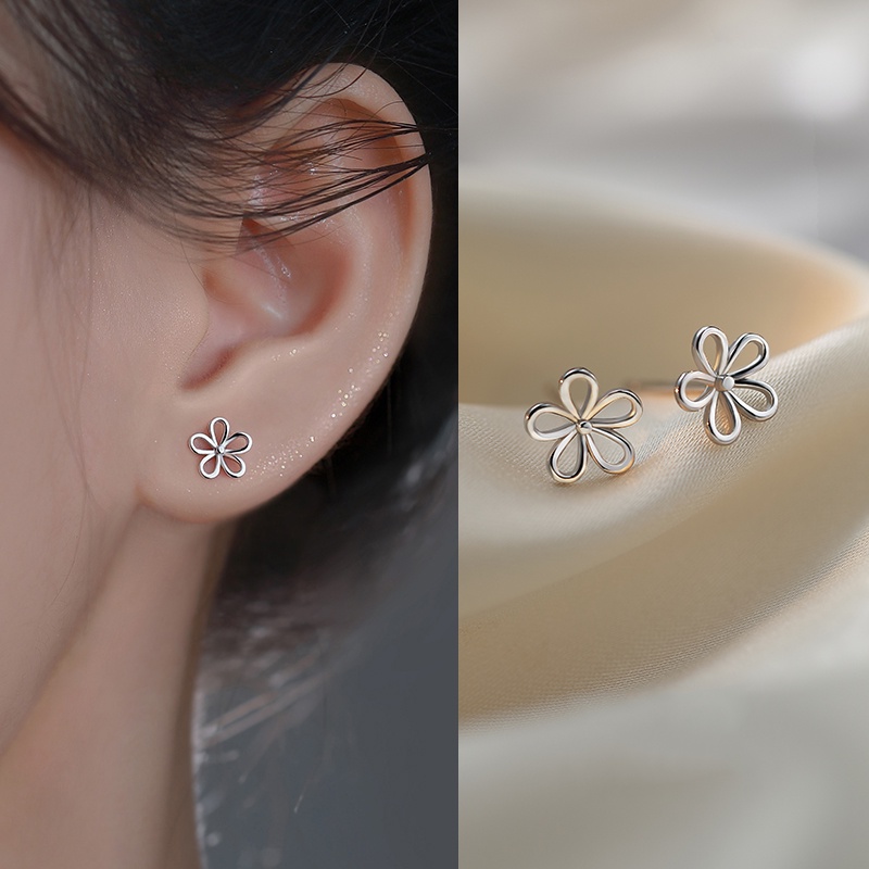 Bông Tai Mạ Bạc 925 Hình Hoa Bướm Đính Đá Zircon Đơn Giản Cho Nữ