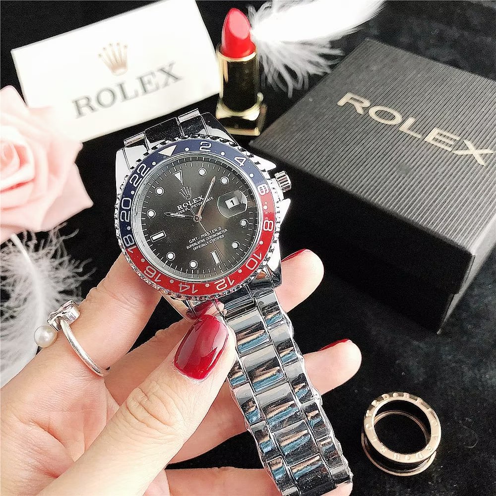 Đồng Hồ Rolex Mặt Tròn Đính Kim Cương Dây Da Thép Không Gỉ Thời Trang Cho Cặp Đôi