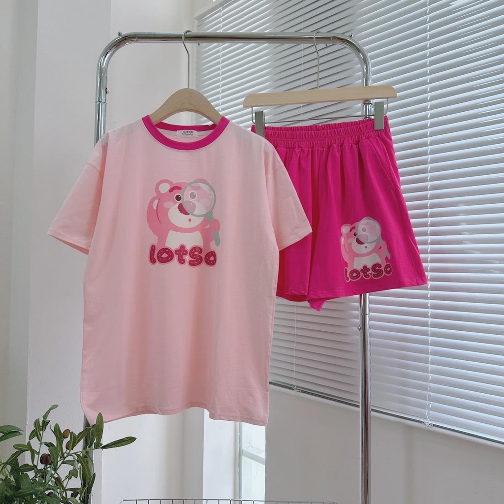 Set bộ gấu dâu siêu dễ thương chất thun co giãn 4 chiều mát mẻ