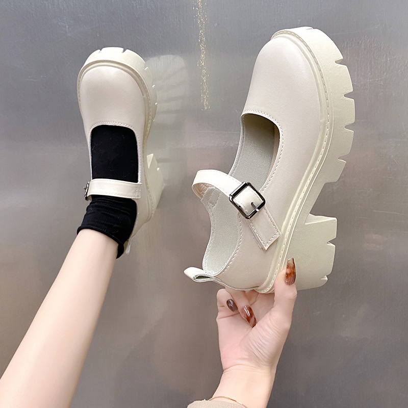 Giày Da Đế Dày Phối Khóa Cài Phong Cách Lolita Dành Cho Nữ