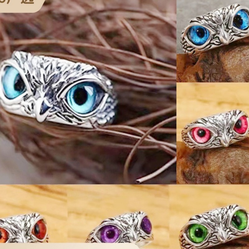 Owl Demon Eye Ring Girl New Vintage Creative Exaggerate Animal Couple Opening Adjustable Ring Jewelr