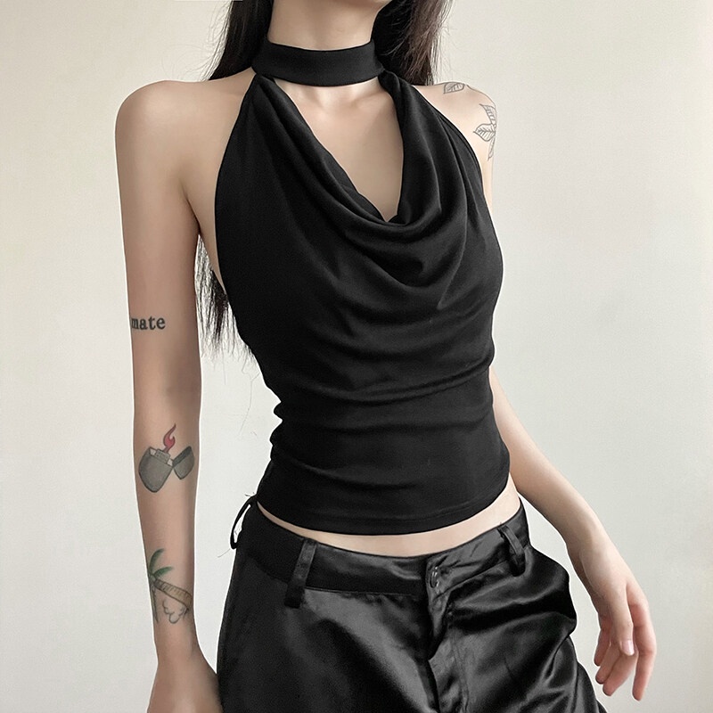 Áo Hai Dây Hở Lưng Màu Trắng Đen Thời Trang Quyến Rũ Cho Nữ