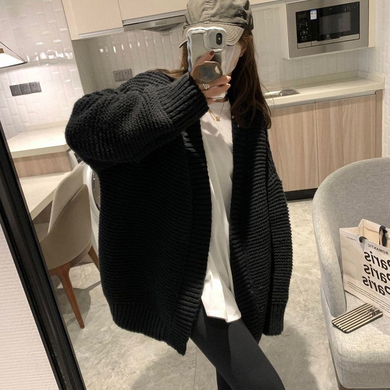 Áo Khoác Len Cardigan Dày Dáng Rộng Dài Vừa Phải Thời Trang Cho Nữ