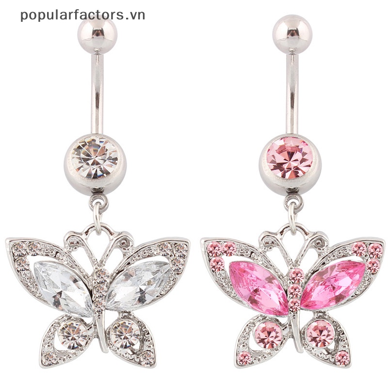 Khuyên Rốn Hình Bướm Đính Đá Zircon Bằng Thép Không Gỉ Thời Trang Cho Nữ