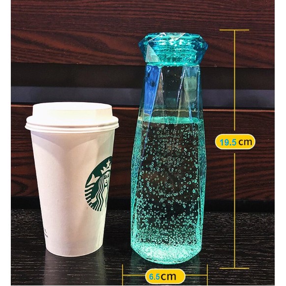 Chai Thủy Tinh Đựng Nước 450ML - Màu Xanh Blue - Mẫu giác cắt kim Cương (1 Chai) – Bình Đựng Nước, Café, Trà,..