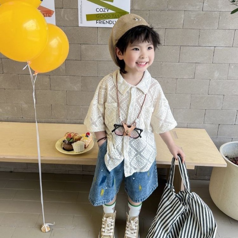 Bộ Đồ denim Ngắn Tay Thời Trang Mùa Hè Hàn Quốc Dành Cho Bé Trai