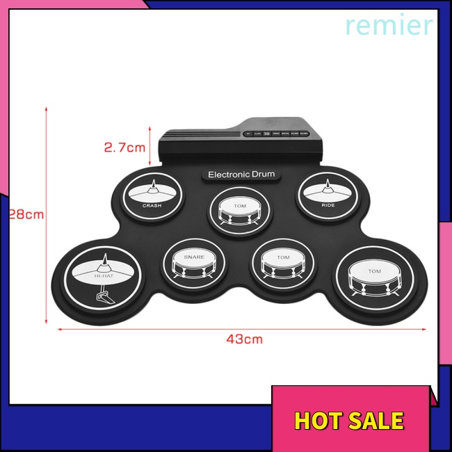 Re folding silicone hand roll usb electronic drum portable practice drum pad kit với drumsticks sustain pedal