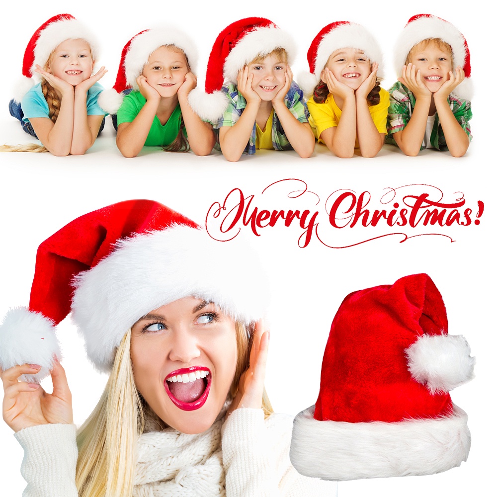 Sản phẩm trang trí Giáng sinh / Mũ Giáng sinh dày tiện nghi / Mũ ông già Noel cho người lớn, trẻ em, phụ nữ, nam giới / Phụ kiện thời trang Giáng sinh vui vẻ cho bé gái