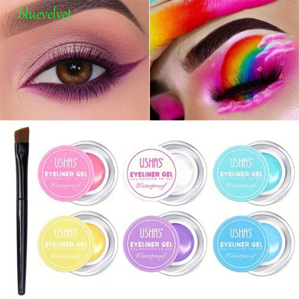 Bluevelvet coloured eye liner cream, 6 color non smudge colorful gel eyeliner, with eyeliner brush high-intensity pigments creamy texture dụng cụ trang điểm không thấm nước